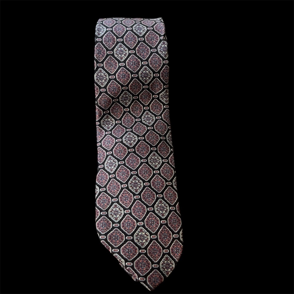 Vintage Gucci Red Black Medalion Silk Tie Flawed